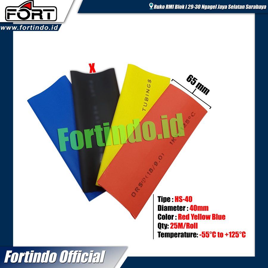 Heat Shrink Tubing 1kV Diameter 40mm HS40 Merah Kuning Biru Selang
